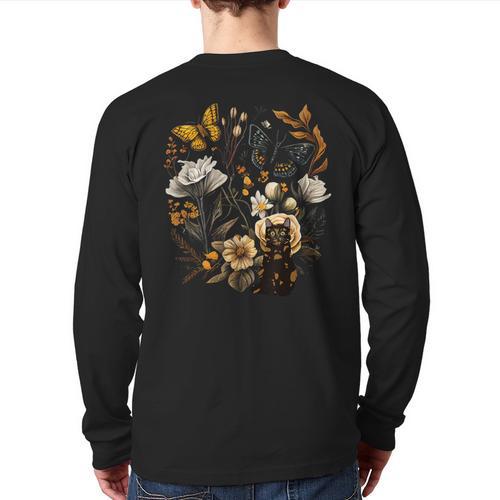 Tortie Cat Owner Flowers Tortie Cat Mom Tortie Cat Dad Long Sleeve T-Shirt Back Print - Father's Day Fun