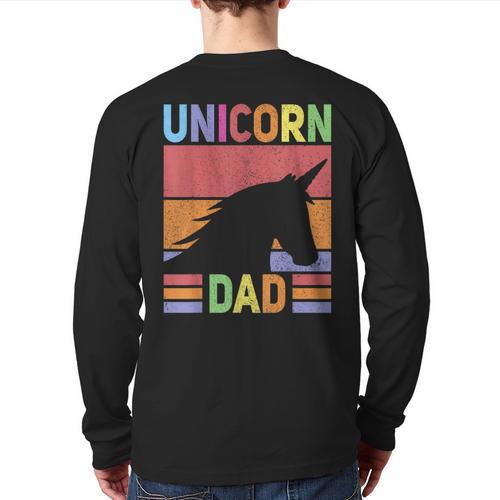 Unicorn Birthday Outfit Dad Unicorn Costume Bday Dad Unicorn Long Sleeve T-Shirt Back Print - Father's Day Fun