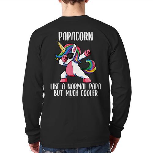 Unicorn Dad Girl Birthday Party Clothing Papacorn Long Sleeve T-Shirt Back Print - Father's Day Fun