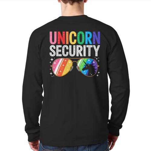 Unicorn Security Birthday Family Halloween Costume Mom Dad Long Sleeve T-Shirt Back Print - Father's Day Fun