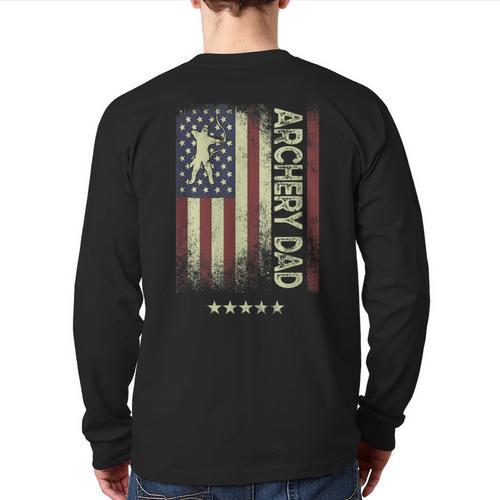 USA American Flag Archery Dad Long Sleeve T-Shirt Back Print - Father's Day Fun