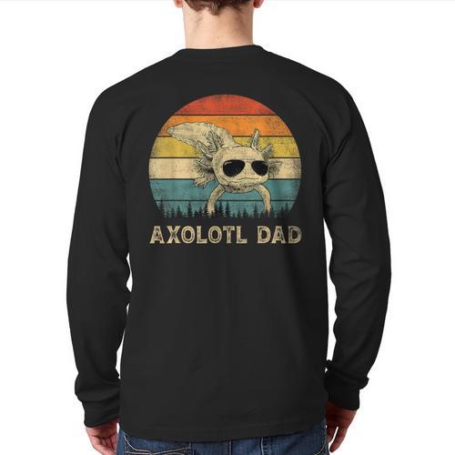 Vintage Axolotl Dad Axolotl Lovers Daddy Father's Day Long Sleeve T-Shirt Back Print - Father's Day Fun