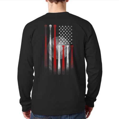 Vintage Baseball American Flag Classic Fit Tee For Dad And Mom Long Sleeve T-Shirt Back Print - Father's Day Fun