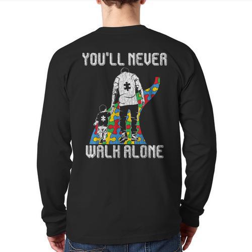 Vintage Father Son Family Autistic Kids Autism Awareness Dad Long Sleeve T-Shirt Back Print - Father's Day Fun