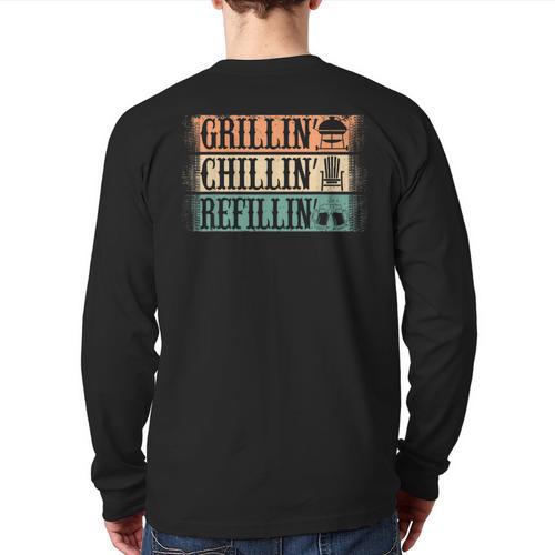 Vintage Grill Dad Grilling Chilling Refilling Long Sleeve T-Shirt Back Print - Father's Day Fun