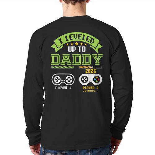 Vintage Leveling Up To Daddy 2026 Soon To Be Dad 2026 Long Sleeve T-Shirt Back Print - Father's Day Fun