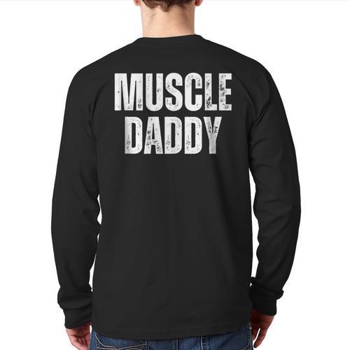 Vintage Muscle Daddy Weightlifter Dad Cool Father Workout Long Sleeve T-Shirt Back Print - Father's Day Fun