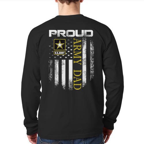 Vintage Proud Army Dad With American Flag Long Sleeve T-Shirt Back Print - Father's Day Fun