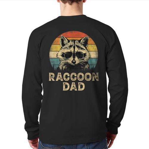 Vintage Raccoon Dad Raccoon Lovers Daddy Father's Day Long Sleeve T-Shirt Back Print - Father's Day Fun