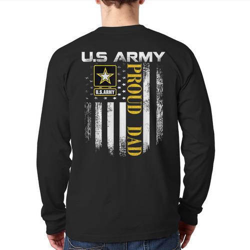 Vintage US Army Proud Dad With American Flag Long Sleeve T-Shirt Back Print - Father's Day Fun