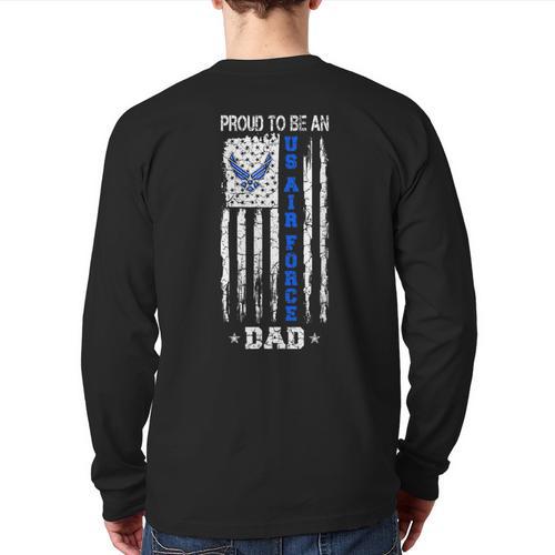 Vintage USA Flag Proud To Be An US Air Force Dad Long Sleeve T-Shirt Back Print - Father's Day Fun