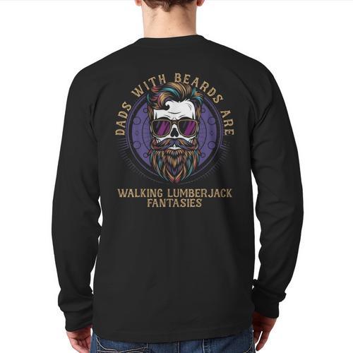 Walking Lumberjack Fantasies Dads With Beards Fantasy Art Long Sleeve T-Shirt Back Print - Father's Day Fun