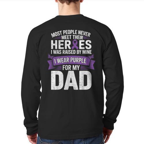 I Wear Purple For My Dad Pancreatic Cancer Support Long Sleeve T-Shirt Back Print - Father's Day Fun