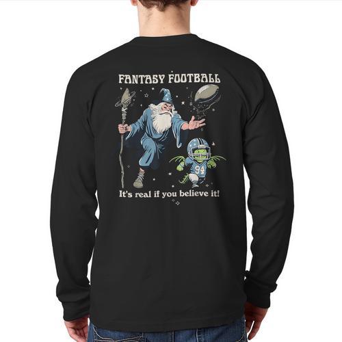 Wizard Dragon Fantasy Football Player Literal Dad Joke Long Sleeve T-Shirt Back Print - Father's Day Fun