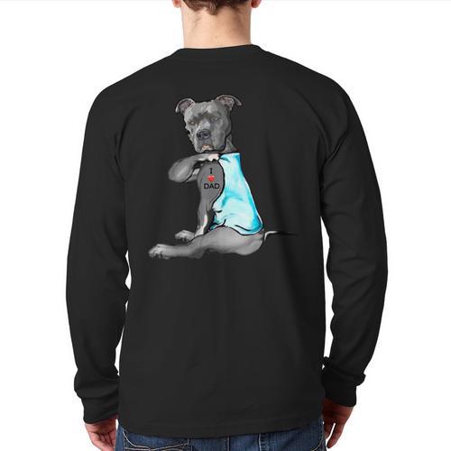 Women Dog Pitbull I Love Dad Tattoo Long Sleeve T-Shirt Back Print - Father's Day Fun