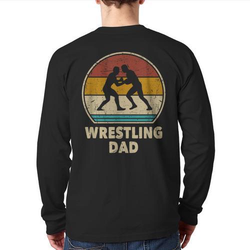 Wrestling Dad Vintage Wrestling Retro Wrestling Lover Long Sleeve T-Shirt Back Print - Father's Day Fun