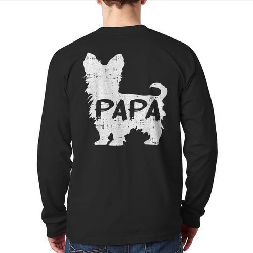 Yorkshire Terrier Papa Dog Puppy Doggie Pet Lover Yorkie Dad Long Sleeve T-Shirt Back Print - Father's Day Fun