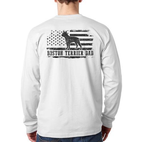 Boston Terrier Dad Distressed American Flag Patriotic Dog Long Sleeve T-Shirt Back Print - Father's Day Fun