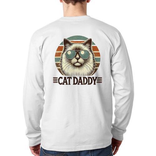 Cat Daddy Cool Ragdoll Cat Father's Day Retro Cat Dad Long Sleeve T-Shirt Back Print - Father's Day Fun