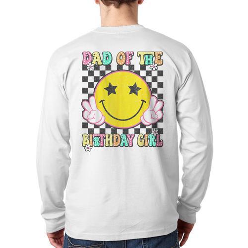 Dad Of The Birthday Girl Retro Family Matching Party Bday Long Sleeve T-Shirt Back Print - Father's Day Fun