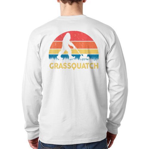 Dad Lawn Mowing Grassquatch Bigfoot Mower Garden Long Sleeve T-Shirt Back Print - Father's Day Fun