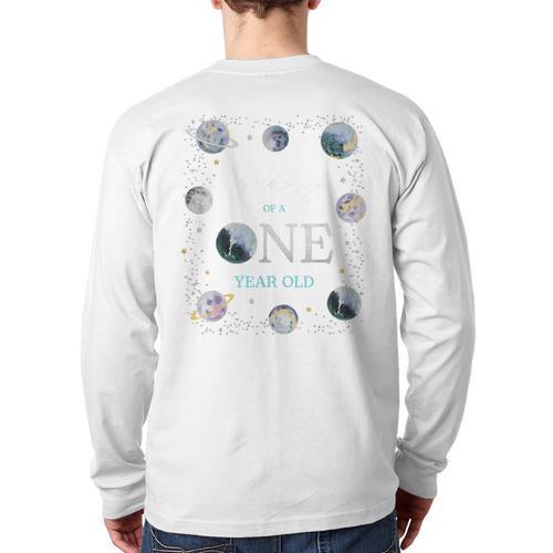 Daddy Houston We Have One Year Old Space Theme 1st Birthday Long Sleeve T-Shirt Back Print - Father's Day Fun