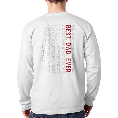 Distressed US American Flag Father Shirt Best Dad Ever Long Sleeve T-Shirt Back Print - Father's Day Fun