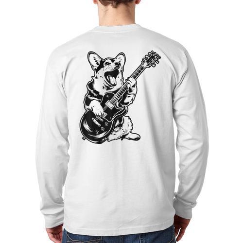 Dog Guitarist Guitar Pembroke Welsh Corgi Dad Mom Long Sleeve T-Shirt Back Print - Father's Day Fun