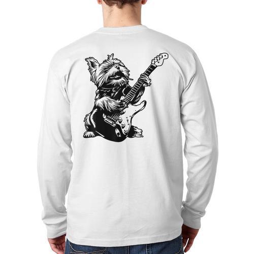 Dog Guitarist Guitar Yorkie Dad Mom For Men Women Long Sleeve T-Shirt Back Print - Father's Day Fun