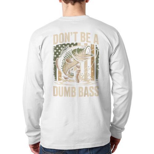 Don't Be A Dumb Bass Fish Camo American Flag Dad Jokes Long Sleeve T-Shirt Back Print - Father's Day Fun