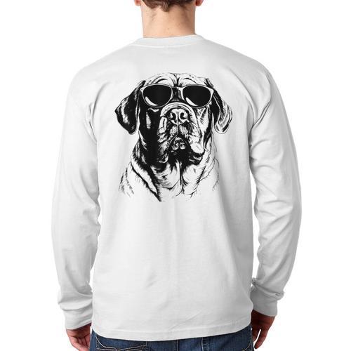English Mastiff Sketch Drawing Art Dog Lover Mom Dad Women Long Sleeve T-Shirt Back Print - Father's Day Fun