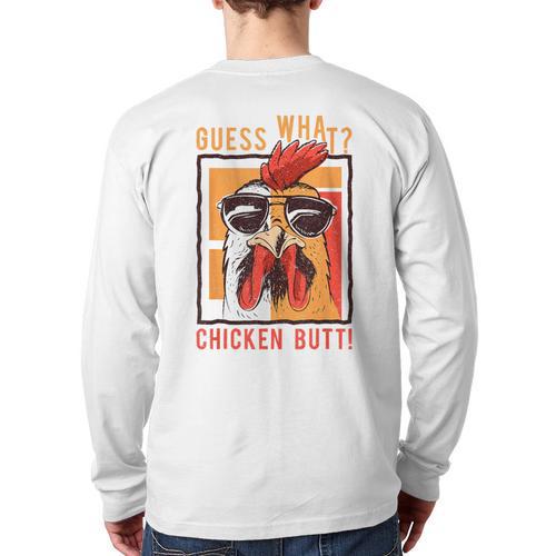 Guess What Chicken Butt DadSiblingsFriends Humor Small Long Sleeve T-Shirt Back Print - Father's Day Fun