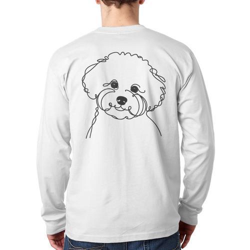 Line Art Dad Mom Dog Bichon Frise Long Sleeve T-Shirt Back Print - Father's Day Fun