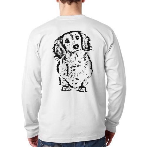 Long Hair Dachshund Lover Doxie Mom Dad Cute Wiener Dog Small Long Sleeve T-Shirt Back Print - Father's Day Fun