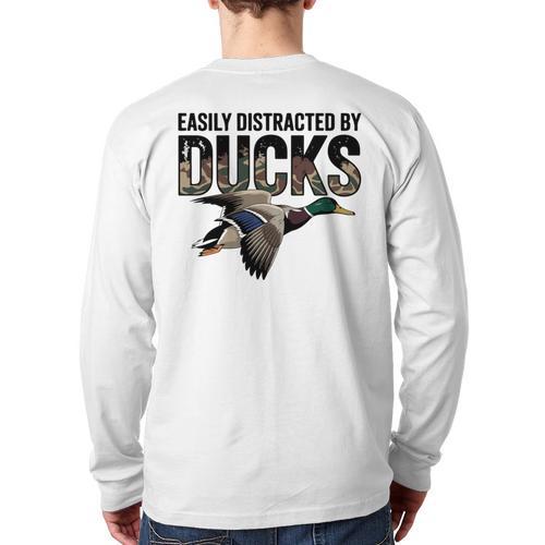 Mallard Duck Hunting Camo Easily Distracted Duck Dad Long Sleeve T-Shirt Back Print - Father's Day Fun
