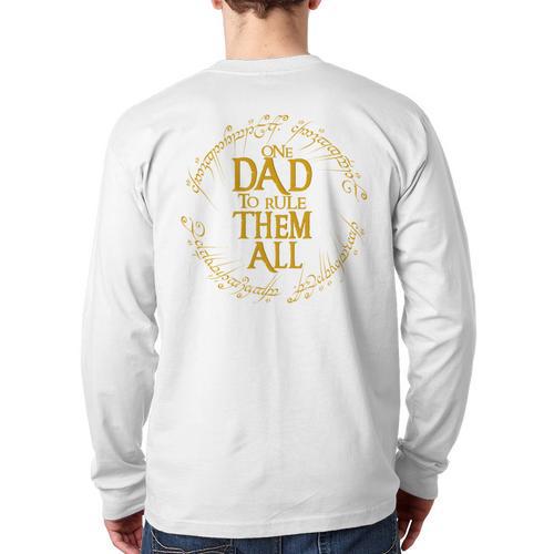 One Dad To Rule Them All Fantasy Nerd Dad Graphic Long Sleeve T-Shirt Back Print - Father's Day Fun