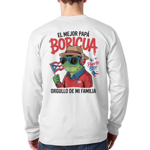 Puerto Rican Dad Idea For Men & Papá Boricua Coqui Frog Long Sleeve T-Shirt Back Print - Father's Day Fun