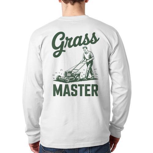 Push Lawn Mower Legend Grass Master Dad Mowing Long Sleeve T-Shirt Back Print - Father's Day Fun