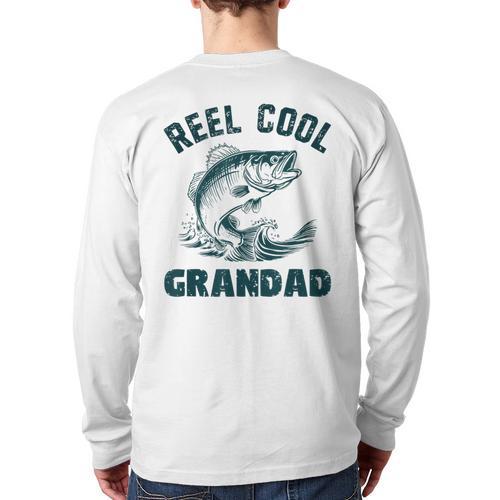 Reel Cool Grandad Fishing Grandpa Vintage Style Long Sleeve T-Shirt Back Print - Father's Day Fun
