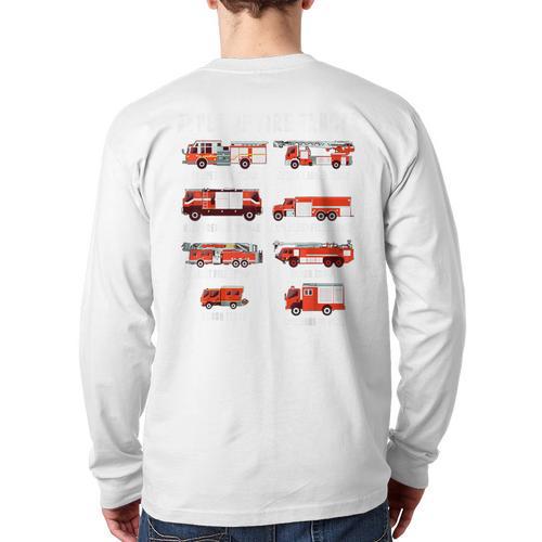 Toddler Boy Types Of FireTruck Firefighter Baby Dad Fireman Long Sleeve T-Shirt Back Print - Father's Day Fun