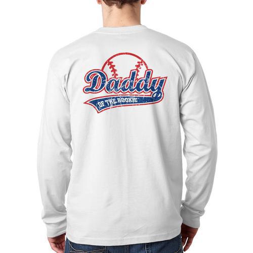 Vintage Baseball Daddy Of The Rookie Long Sleeve T-Shirt Back Print - Father's Day Fun