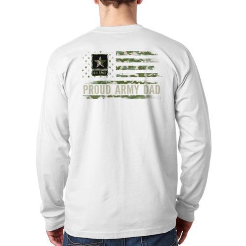 Vintage Proud Army Dad Camo American Flag Veteran Long Sleeve T-Shirt Back Print - Father's Day Fun