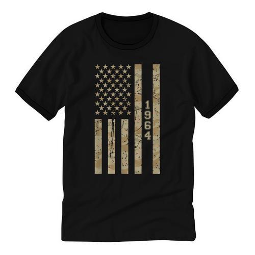 1964 Year Nostalgia Desert Camo Distressed American Flag Unisex Cotton Ringer T-Shirt - Figerry