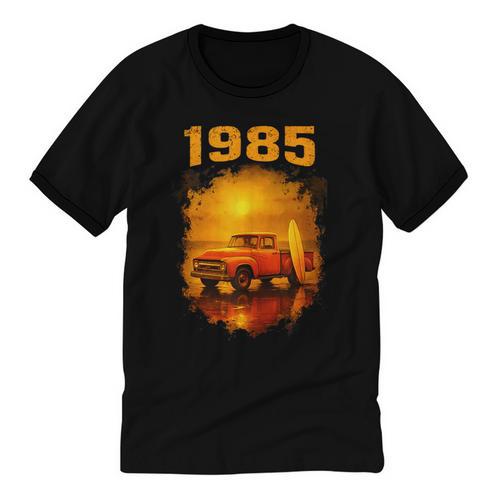 1985 Vintage Sunset Surf Truck Retro Beach Nostalgia Unisex Cotton Ringer T-Shirt - Figerry