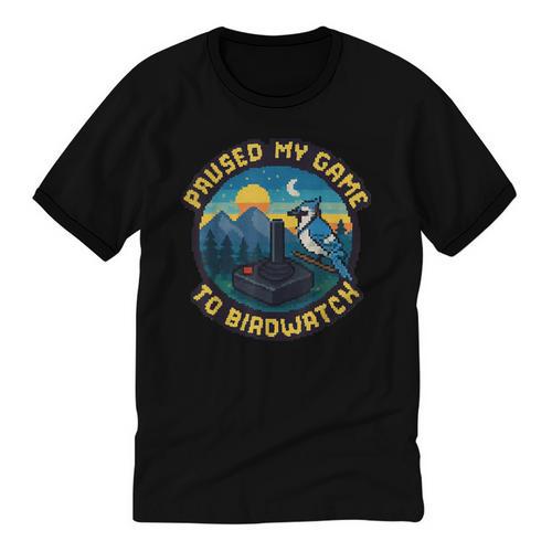 8-Bit Gamer Birder Blue Jay Arcade Nostalgia Nature Unisex Cotton Ringer T-Shirt - Figerry