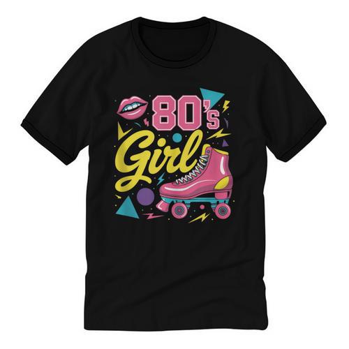 80's Girl Roller Skates Skating Eighties 1980s Nostalgia Unisex Cotton Ringer T-Shirt - Figerry