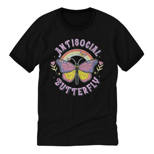 Antisocial Butterfly Groovy t For Introvert Men Women Girls Unisex Cotton Ringer T-Shirt - Raresse