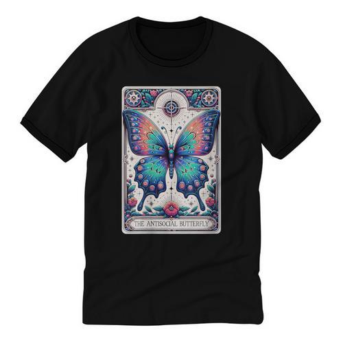 Antisocial Butterfly Introvert Distressed Unisex Cotton Ringer T-Shirt - Raresse