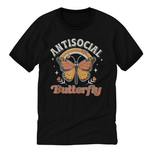 Antisocial Butterfly Tee For Introvert Men Women Girls Unisex Cotton Ringer T-Shirt - Raresse