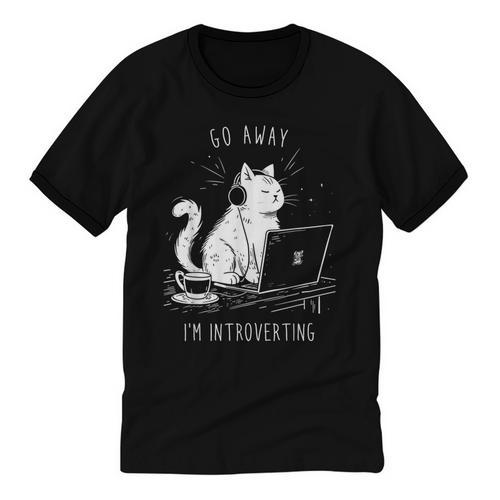Antisocial Introvert Cat With Coffee On Computer Emo Goth For Men Women Unisex Cotton Ringer T-Shirt - Raresse